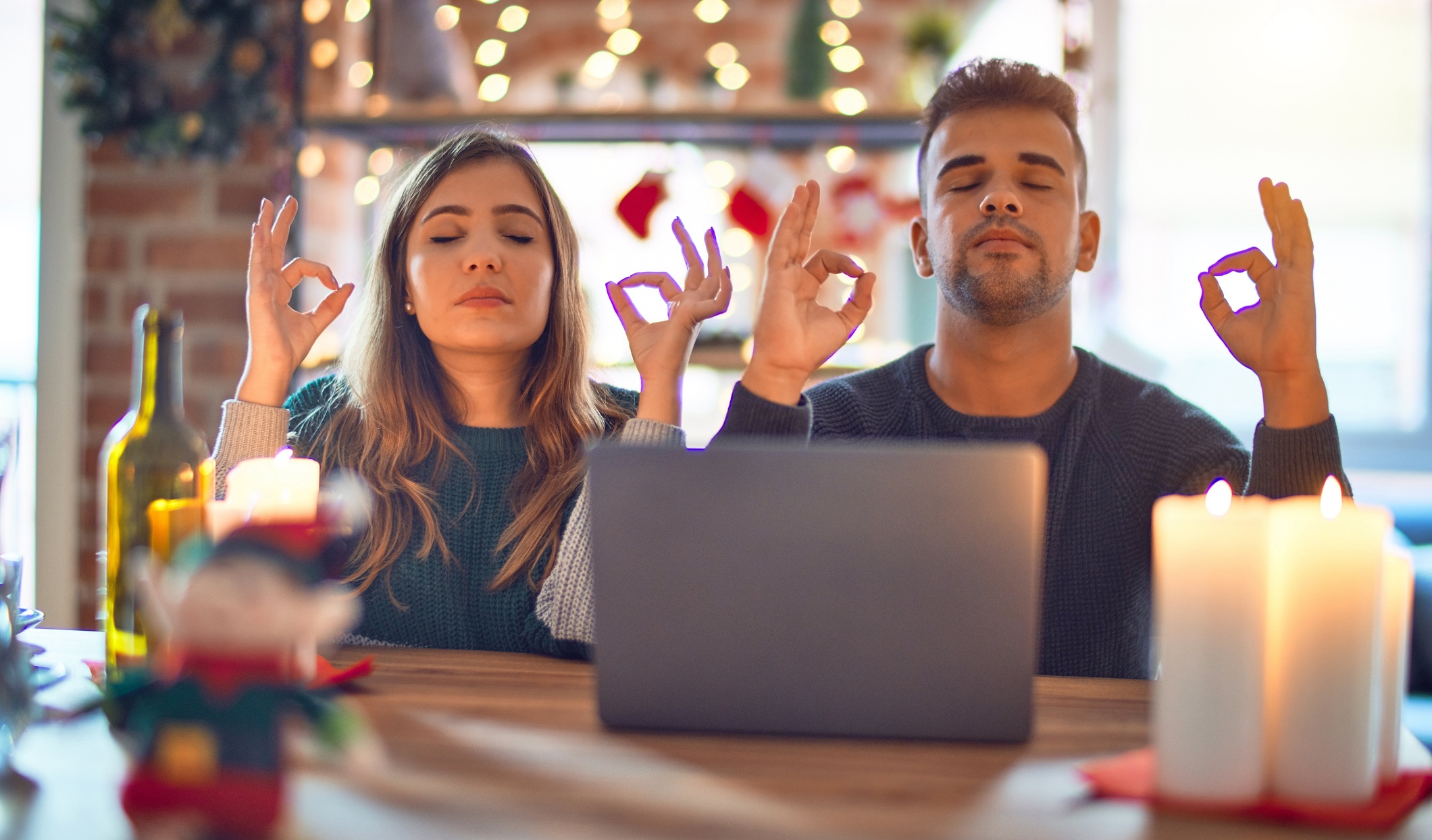 young couple stressed holidays